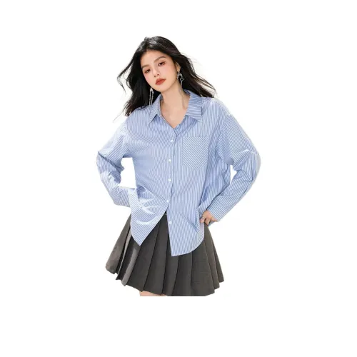HIPHOPPUNKS Синие Серые Полосатые Рубашки для Женщин