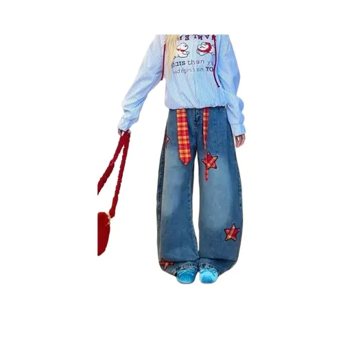 RUXU Винтажные синие штаны + шнурок Женские джинсы