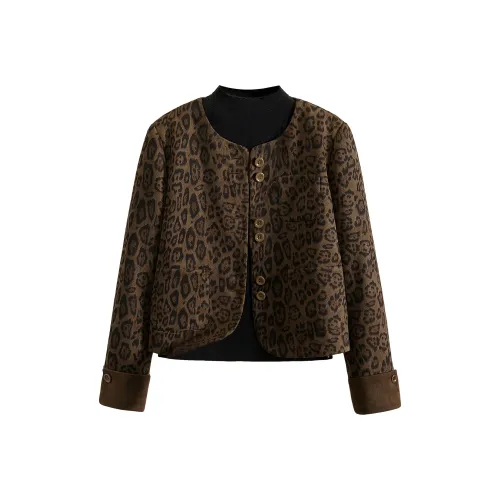 TOUCH Укороченное пальто женское кофейный леопард с принтом