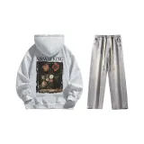 Set (Премиум Серый Флис-На Подкладке + Светло-Синие Джинсы)