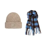 Коричневая шляпа + синий шарф кофейного цвета