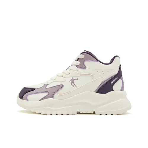 QIAODAN Little Millennium Slip-resistant Abrasion-resistant Thermal High Top Casual Shoes Women's White Purple