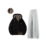 Чёрный + Серый [Пальто с флисовой подкладкой + Штаны с флисовой подкладкой]