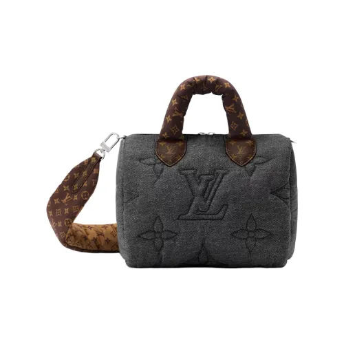 LOUIS VUITTON Speedy Нейлон Одно Плечо Сумка 25 Женская Темно-Серый