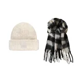 Белая шляпа + Черный бежевый шарф