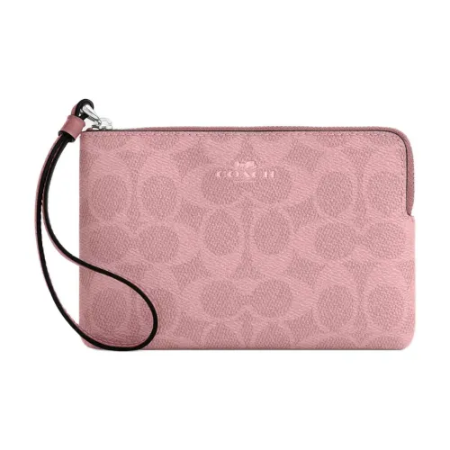 COACH Corner Zip Signature Покрытый холст Клатч Мини Женский Розовый