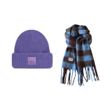 Фиолетовая шляпа + синий шарф цвета кофе