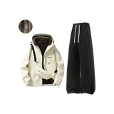 Экрю+Черный [Флисовая подкладка пальто + флисовая подкладка штаны]