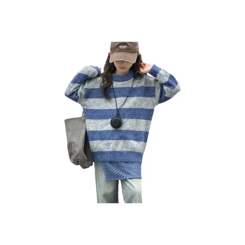 MUQINGQING Серый с синими полосами Школьные свитера