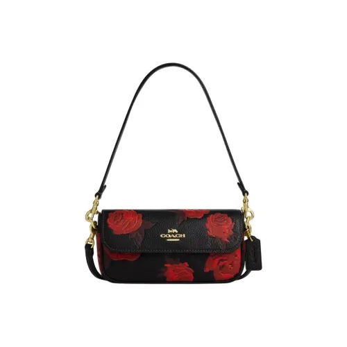 COACH Hailey Pebble Leather Shoulder Bag Small Women's Black Red