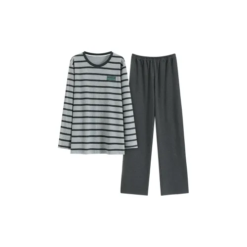 Qian Rise Полосы Круглый вырез Мужской Пижамный комплект