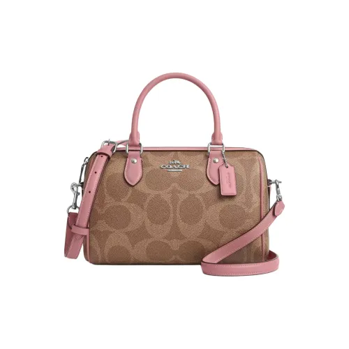 COACH Rowan Подпись Покрытый холст Через плечо Сумка Средний Женский Розовый Коричневый