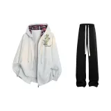 Серый свитшот (на флисовой подкладке) + черные повседневные штаны