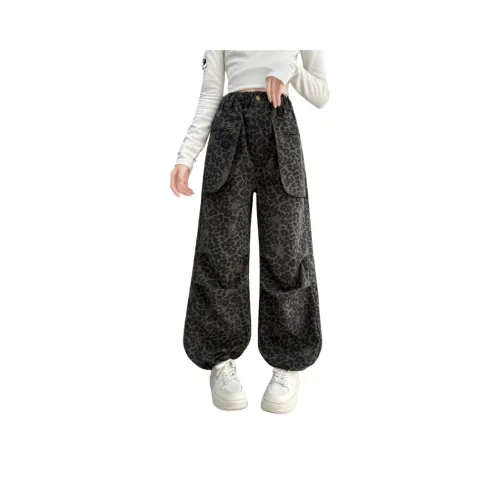 MUQINGQING Леопардовый принт с флисовой подкладкой школьные брюки для подростков