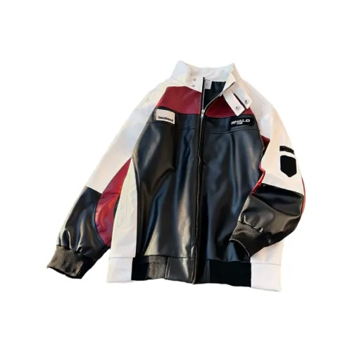 THINGYLAB Черный Красный Мужская Кожаная Куртка