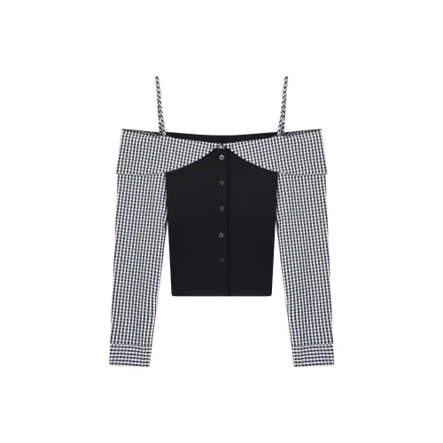 MORii Черно-белая клетка Включает Остров Store MORii Значок Женские Рубашки