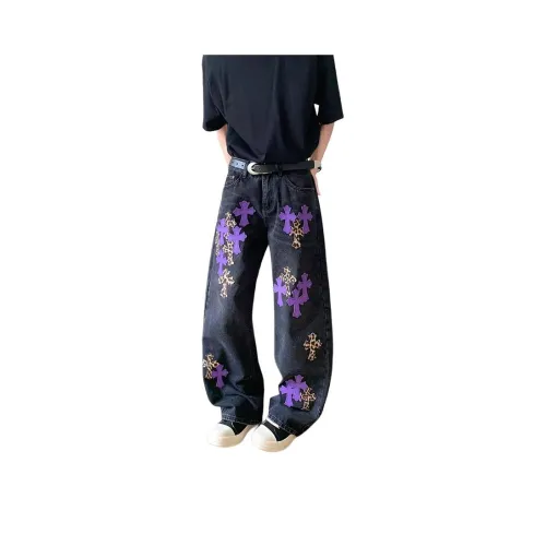 QEWBG Черный [Litchi Grain] Кожаная этикетка Унисекс Джинсы