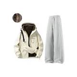 Экрю + Серый [Флисовая подкладка пальто + Флисовая подкладка штаны]