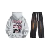 Set (Премиум Серый с Флисовой Подкладкой + Черные Джинсы)