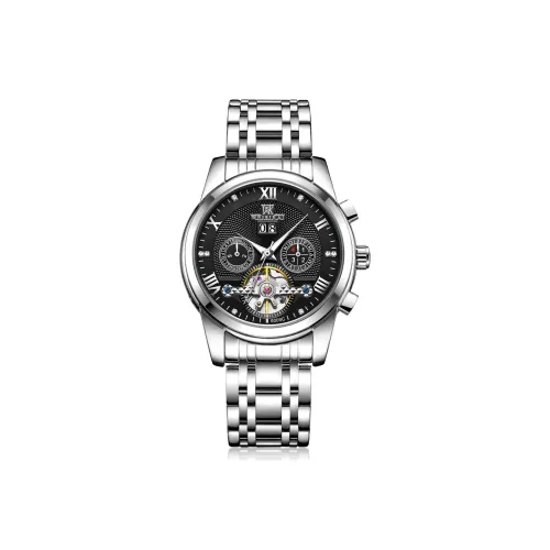 WSK Автоматический Механический Механизм Нержавеющая Сталь Ремешок Мужские Часы Черный Циферблат