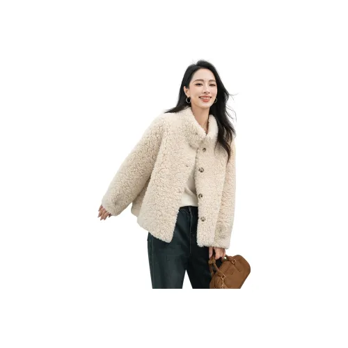 XIAFANNI Вельвет Feel Пальто Женское Бежевый Абрикос