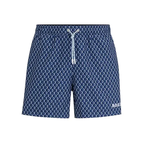 Hugo Boss Микро с принтом быстро сохнущие шорты для плавания с логотипом детали пляжные шорты мужской темно-синий