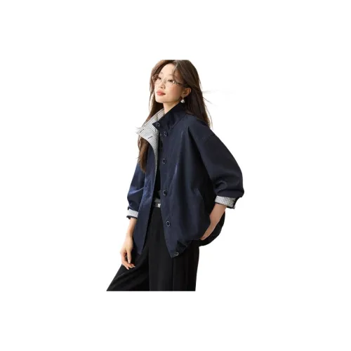 MOHANYIMEI Винтаж Темно-синий Женские Куртки