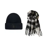 Чёрная шляпа + Чёрный бежевый шарф