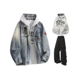 Синий + Белый Серый Свитшот + Черные Штаны