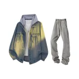 Джинсовое синее пальто + дымчато-серые джинсы