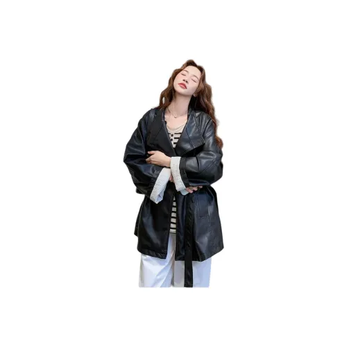 PZHK Черные Женские Кожаные Куртки