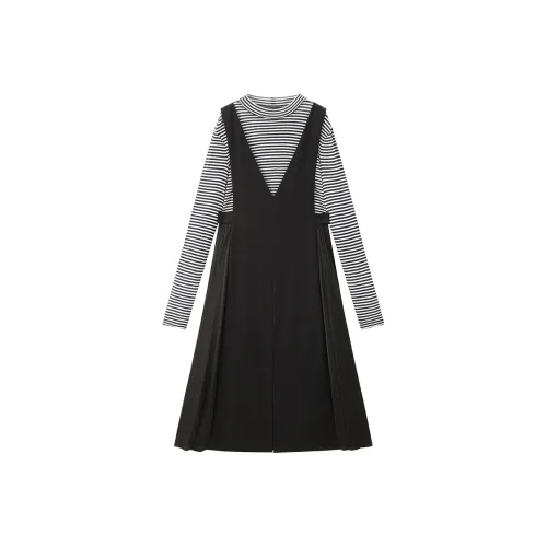 PEACEBIRD Черное Женское Длинное Платье с Длинными Рукавами