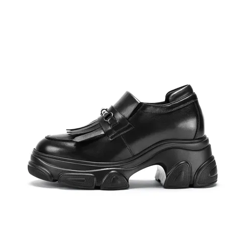 He Jinchang Лоферы Черный [Незаметный скрытый каблук 9 см] Женские