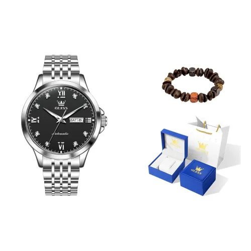 OLEVS Механический механизм ремешок из нержавеющей стали черный циферблат мужские часы