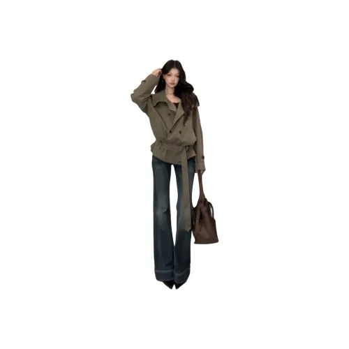 MORii Хаки зеленый с Остров Store MORii Значок Женские Тренч