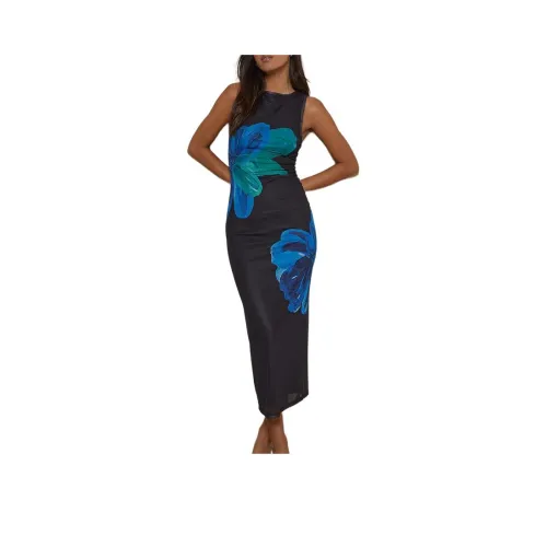 Motel Rocks Fayola С принтом Maxi Платье в водорослевом цвете Цветочный дизайн Синий Без рукавов Платье Женское
