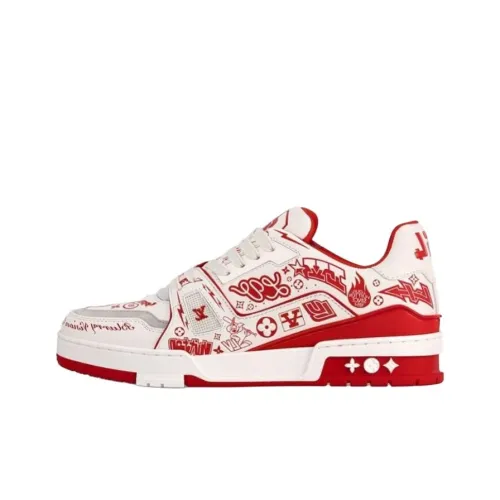 LOUIS VUITTON Тренер Low Топ Скейтборд Кроссовки Унисекс Белый Красный Граффити