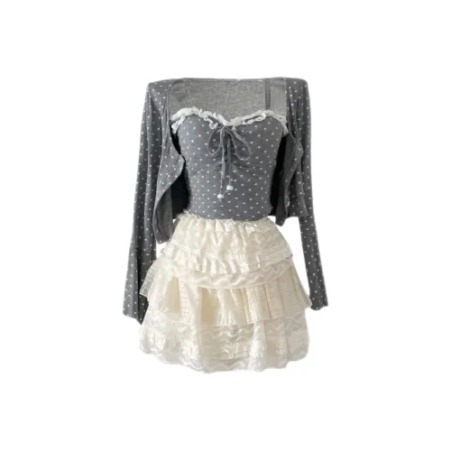 DANCANG Юбка Кардиган + Топ на бретелях THREE Комплект из трех предметов Женские Юбочные Комплекты