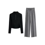 Комплект одежды (Черный топ с длинным рукавом + Серые штаны)