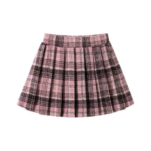 Disney [Утолщенный термический] Однотонный розовый клетчатый Kids Юбки