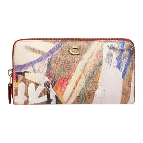 COACH Мята+Serf Коллаборация Accordion Zip Покрытый холст с утонченной телячьей кожей Держатель для карт кошелек Маленький Женские Коричневый