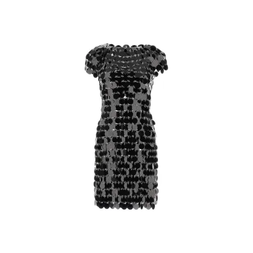 Paco Rabanne Черные Женские Короткие Платья с Короткими Рукавами