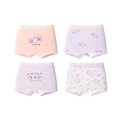 MIIOW 4 пачки Розовый + Фиолетовый + Светло-фиолетовый + Белый Детское нижнее белье