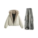 Белый серый топ + желтые грязные штаны