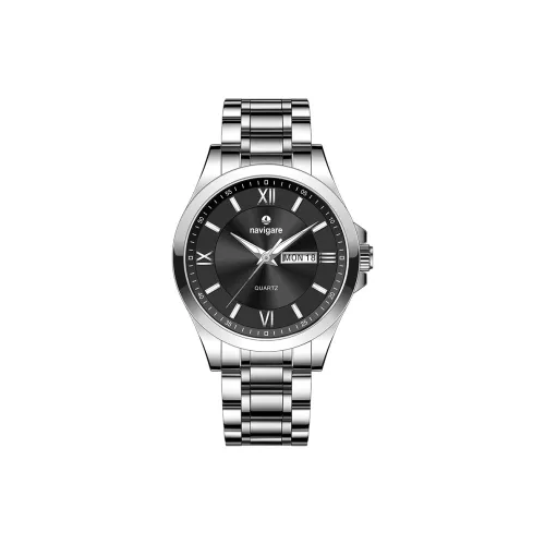NAVIGARE Кварцевый механизм стальной ремешок мужские часы черный циферблат