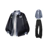 Темно-синие + черные штаны + синяя рубашка