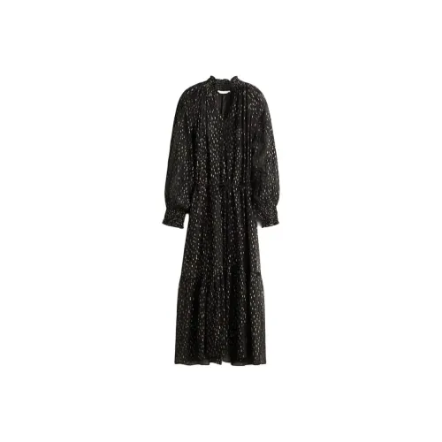 H M Черные Женские Длинные Платья с Длинными Рукавами