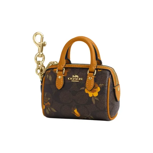 COACH Rowan Покрытие Холст С кожаной отделкой Подвеска Монета Кошелек Мини Женский Цвет грецкого ореха