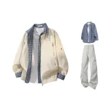 Apricot + Светло-серые штаны + Синяя рубашка