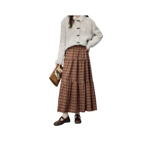 TXGN Кофейная клетка Женская Повседневная Длинная Юбка